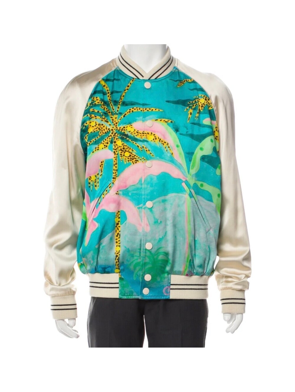 CELINE 2021 x Tyson Reeder Bomber Jacket In A Blue Tropical Print - Men's 50/M